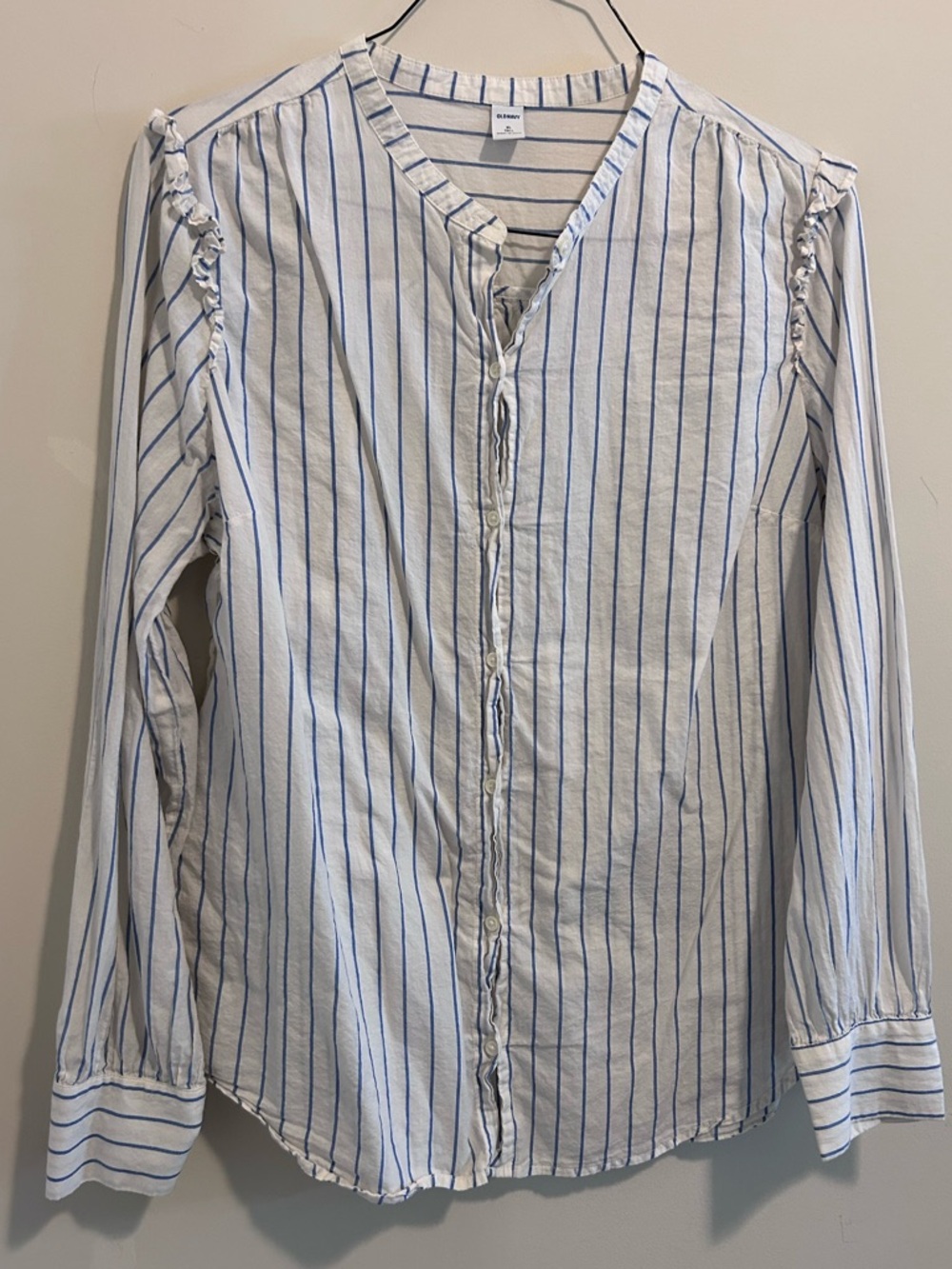 Old Navy White Blouse with Blue Stripes